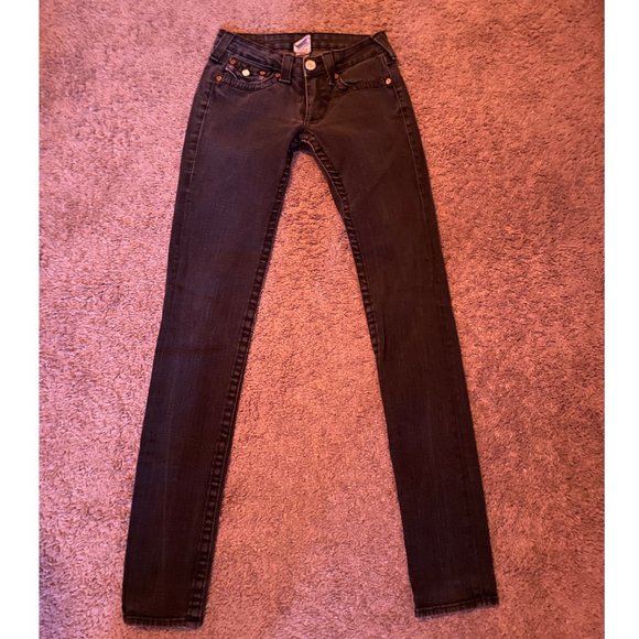 TRUE RELIGION "JULIE" BLACK WASHED VINTAGE SKINNY JEANS - Picture 4 of 6